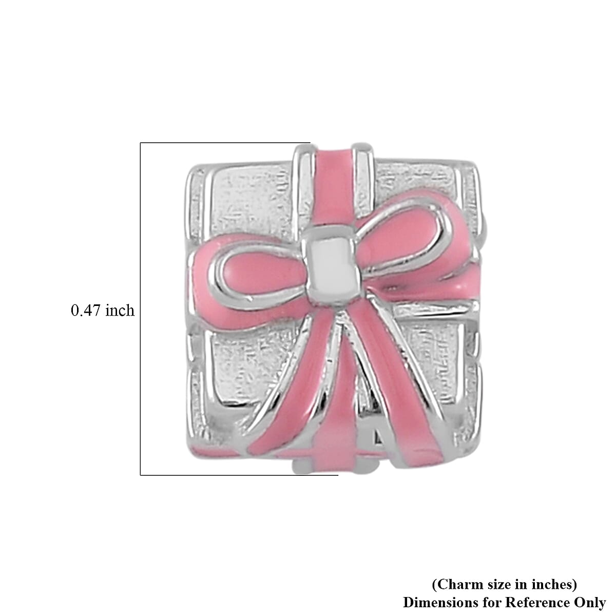 Pink Enameled Gift Charm in Rhodium Over Sterling Silver