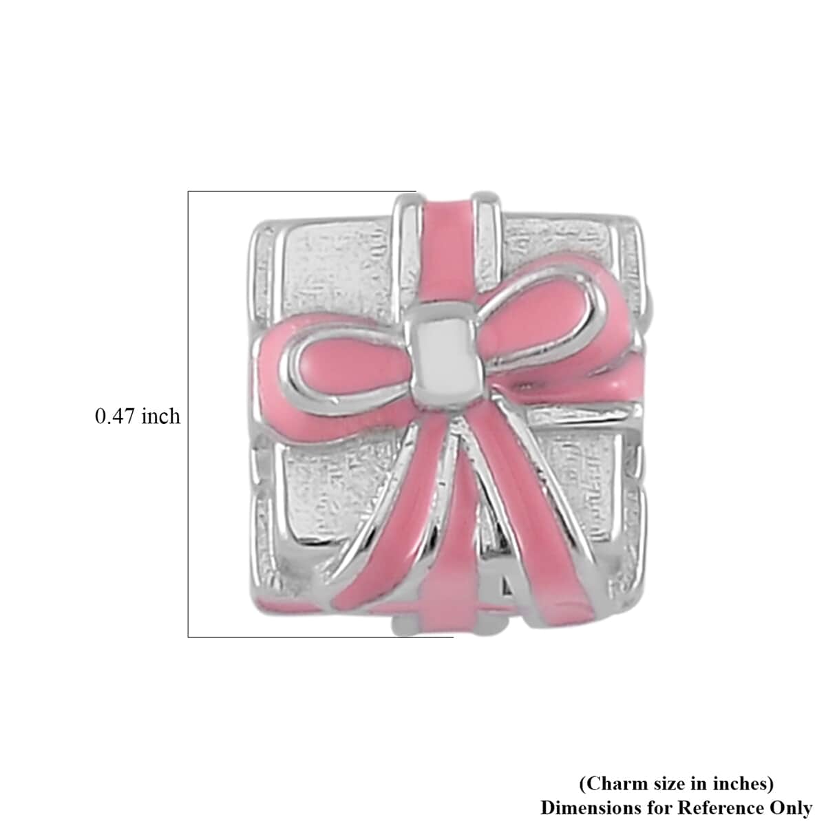 Pink Enameled Gift Charm in Rhodium Over Sterling Silver image number 4