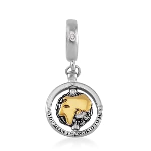 Simulated Diamond The Earth Charm in 14K Yellow Gold Over Sterling Silver
