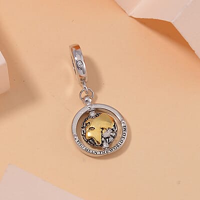 Simulated Diamond The Earth Charm in 14K Yellow Gold Over Sterling Silver