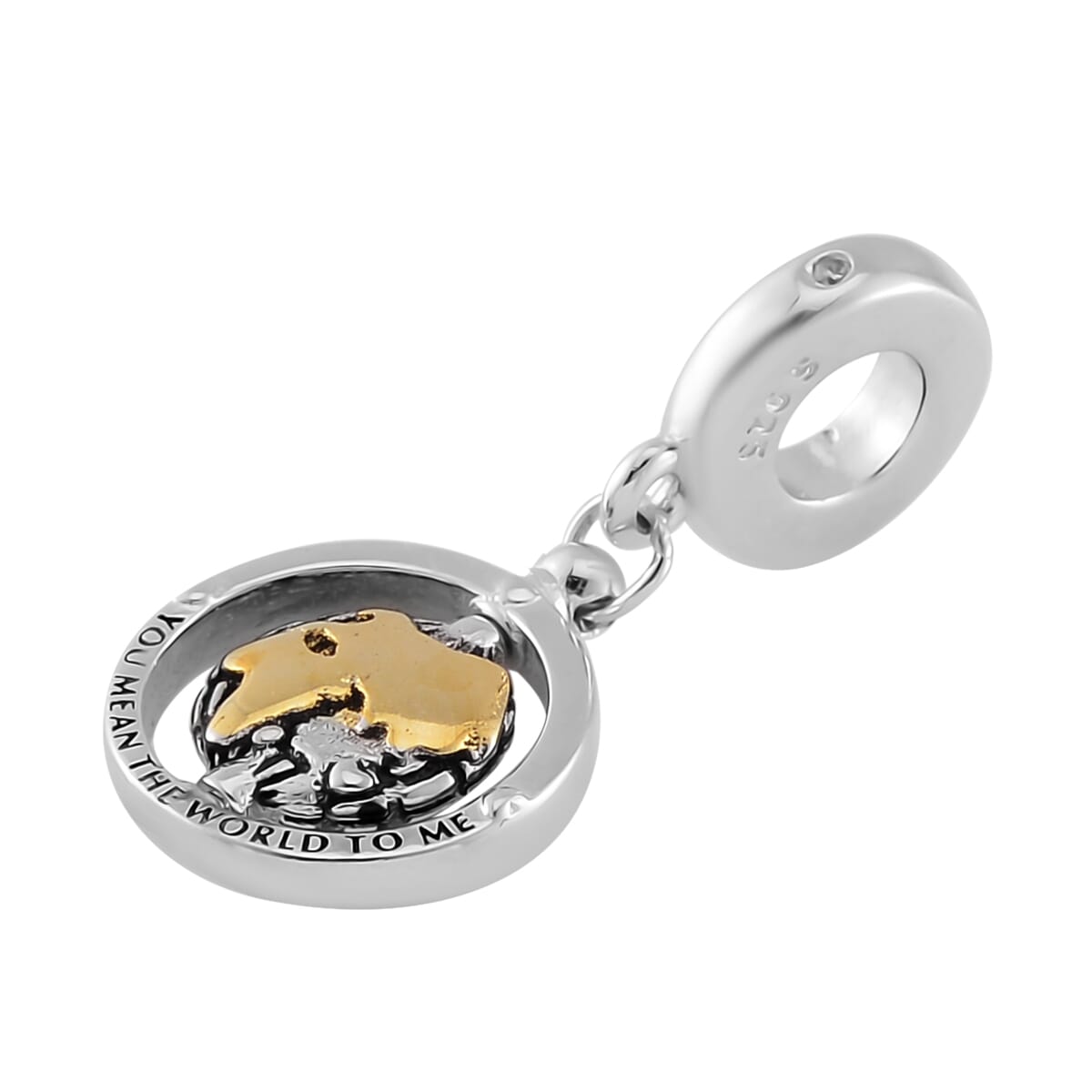 Simulated Diamond The Earth Charm in 14K Yellow Gold Over Sterling Silver image number 2