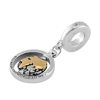 Simulated Diamond The Earth Charm in 14K Yellow Gold Over Sterling Silver