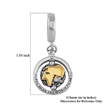 Simulated Diamond The Earth Charm in 14K Yellow Gold Over Sterling Silver