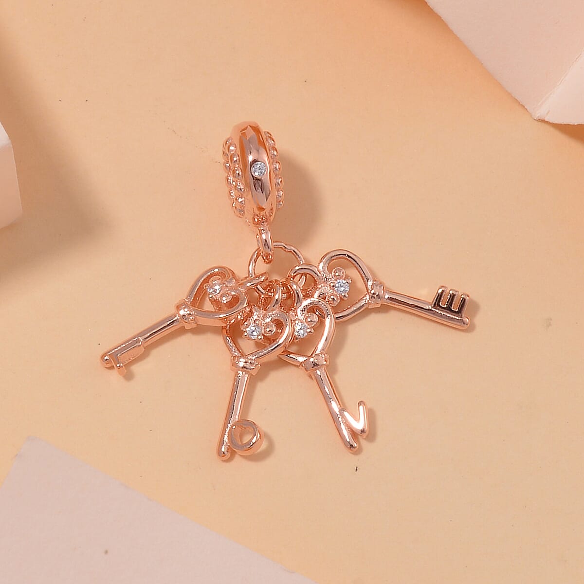 Simulated Diamond The Love Key Charm in 14K Rose Gold Over Sterling Silver image number 1