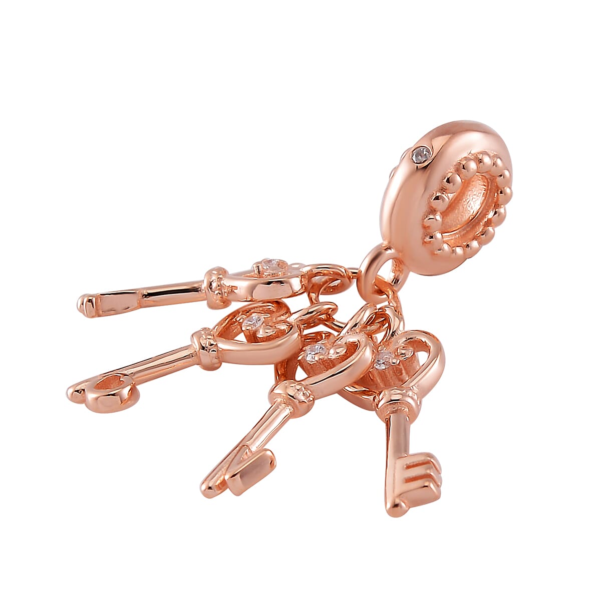 Simulated Diamond The Love Key Charm in 14K Rose Gold Over Sterling Silver image number 2