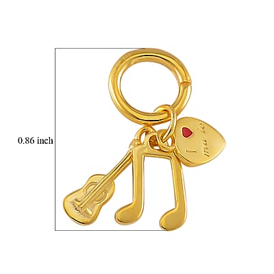 Enameled I Love Music Charm in 14K Yellow Gold Over Sterling Silver
