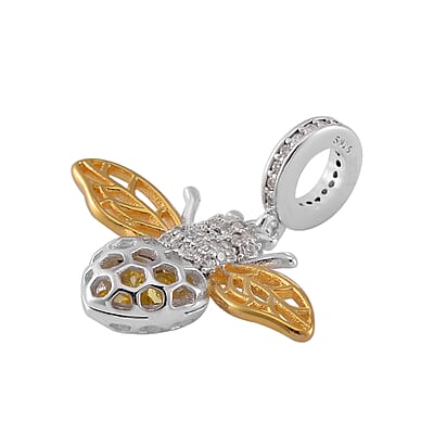 Simulated White and Yellow Diamond A Bee Charm in 14K Yellow Gold Over Sterling Silver 0.55 ctw