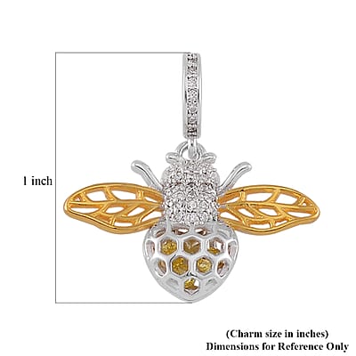Simulated White and Yellow Diamond A Bee Charm in 14K Yellow Gold Over Sterling Silver 0.55 ctw