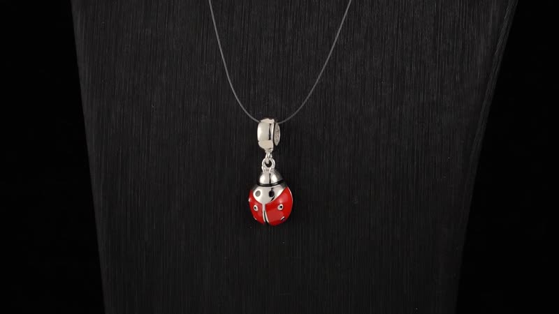 Enameled The Seven Spot Ladybird Charm in Rhodium Over Sterling Silver