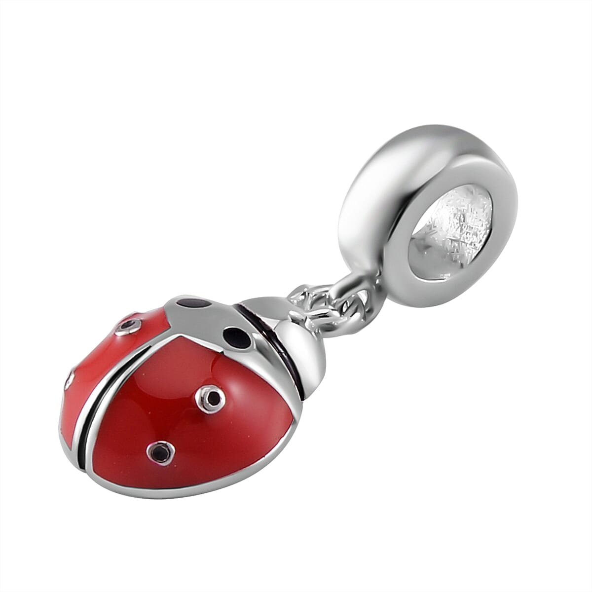 Enameled The Seven Spot Ladybird Charm in Rhodium Over Sterling Silver