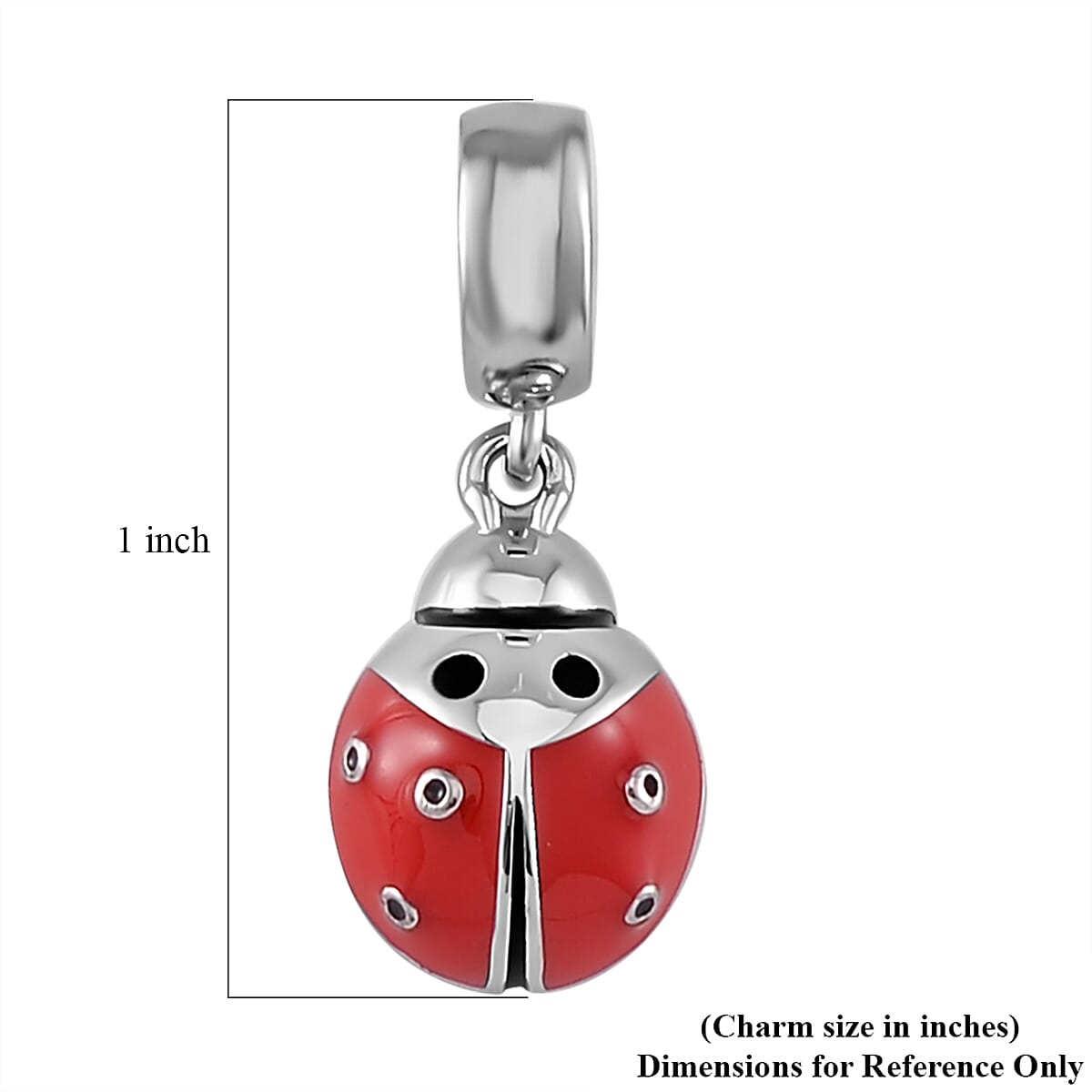 Enameled The Seven Spot Ladybird Charm in Rhodium Over Sterling Silver