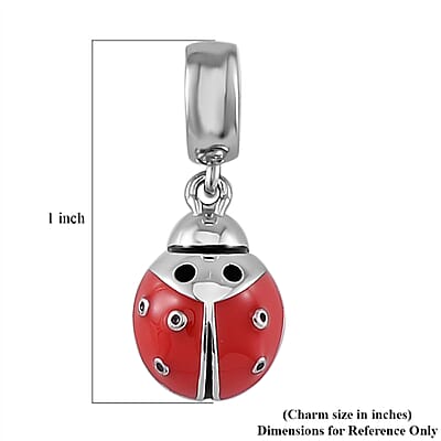 Enameled The Seven Spot Ladybird Charm in Rhodium Over Sterling Silver