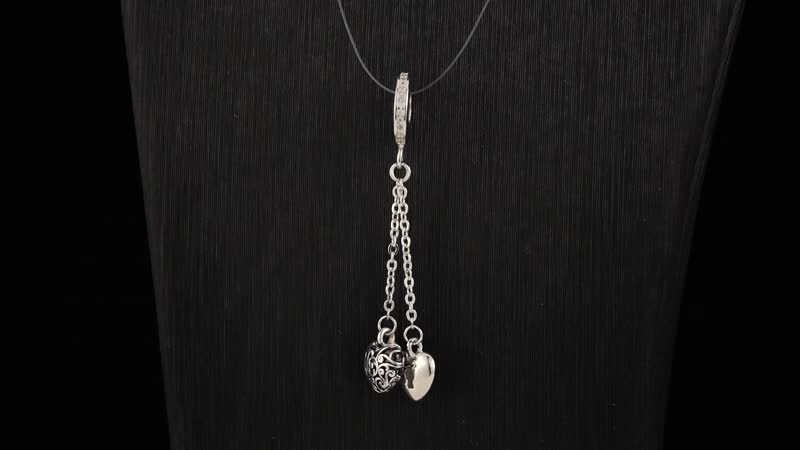 Simulated Diamond Heart to Heart Charm in Rhodium Over Sterling Silver