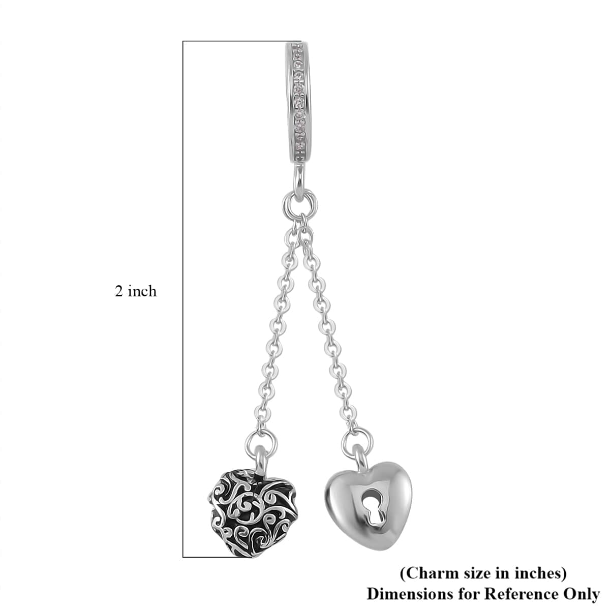 Simulated Diamond Heart to Heart Charm in Rhodium Over Sterling Silver image number 3