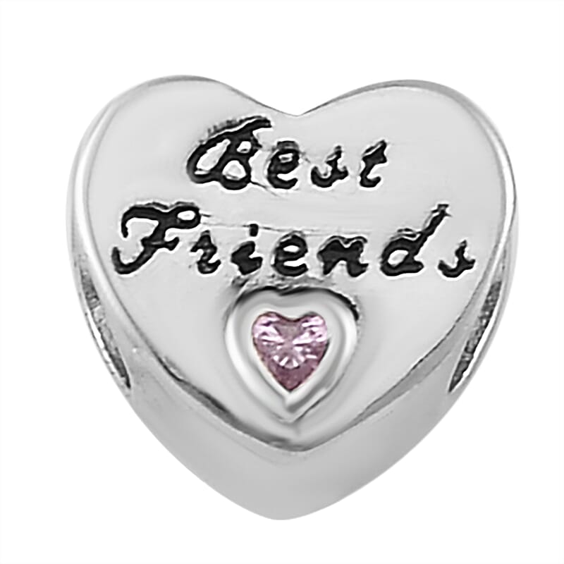 Simulated Pink Diamond Best Friend Charm in Rhodium Over Sterling Silver