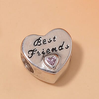 Simulated Pink Diamond Best Friend Charm in Rhodium Over Sterling Silver