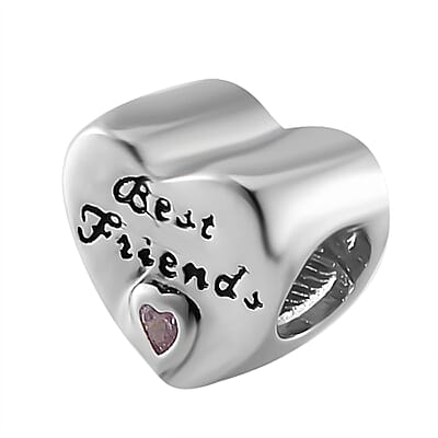 Simulated Pink Diamond Best Friend Charm in Rhodium Over Sterling Silver