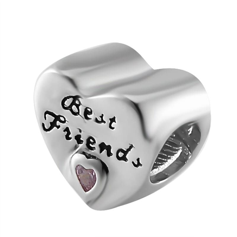 Simulated Pink Diamond Best Friend Charm in Rhodium Over Sterling Silver