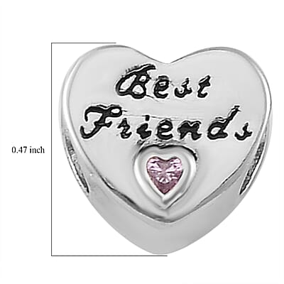 Simulated Pink Diamond Best Friend Charm in Rhodium Over Sterling Silver