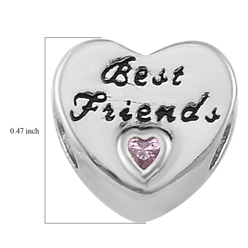 Simulated Pink Diamond Best Friend Charm in Rhodium Over Sterling Silver