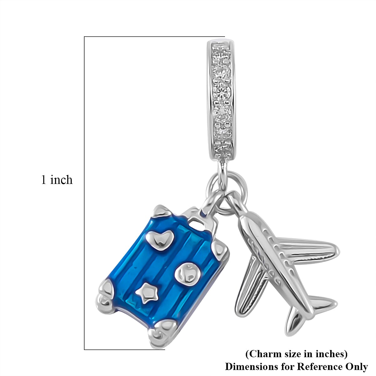 Simulated Diamond, Enameled A Trip that Goes without Saying Charm in Rhodium Over Sterling Silver