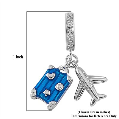 Simulated Diamond, Enameled A Trip that Goes without Saying Charm in Rhodium Over Sterling Silver