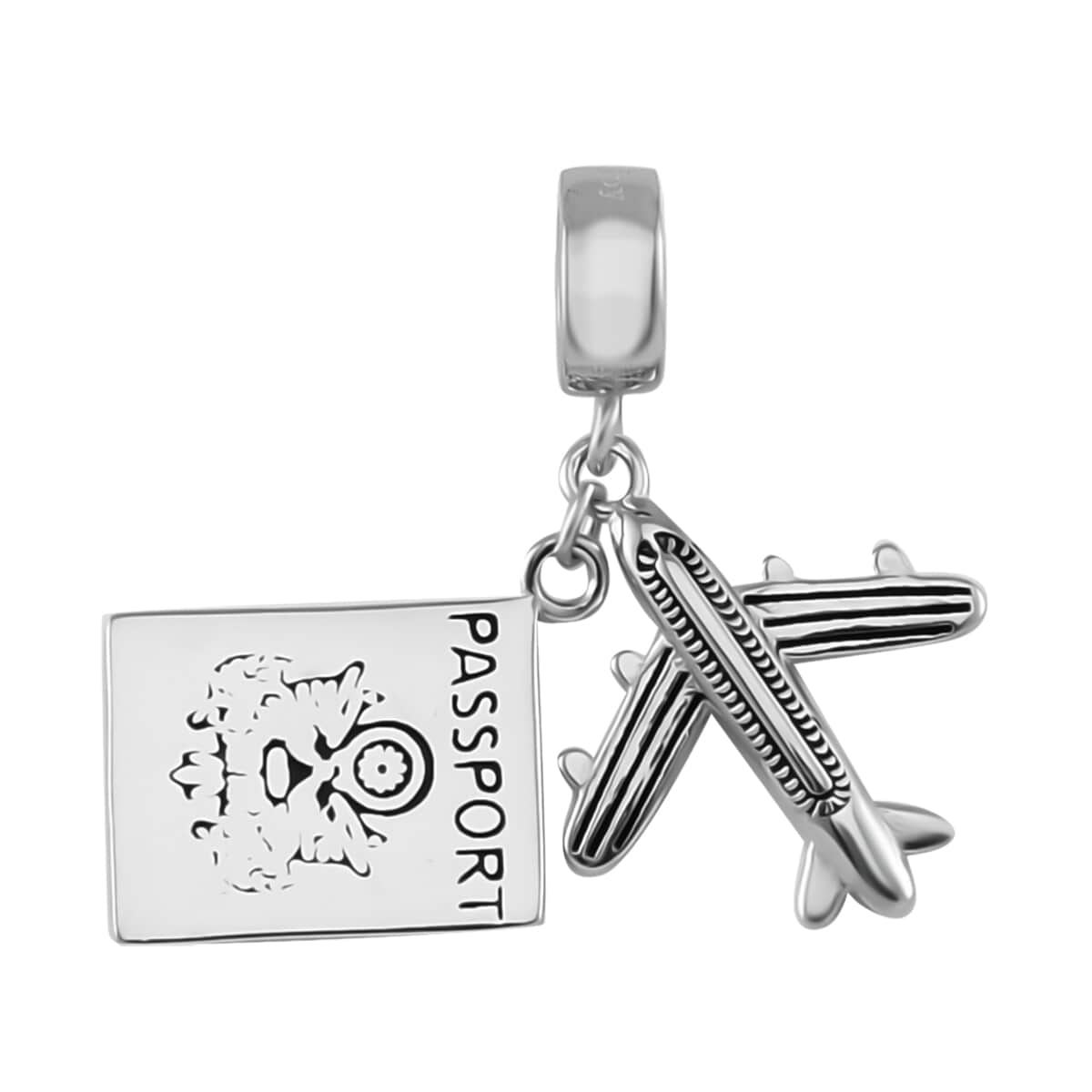 Passport Airplane Charm in Rhodium Over Sterling Silver 3.25 Grams image number 0