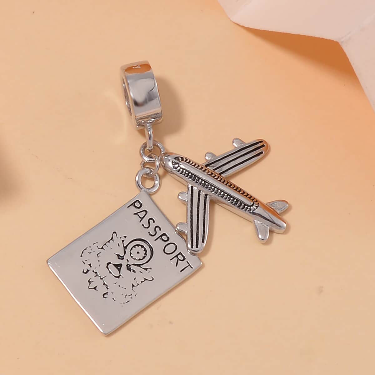 Passport Airplane Charm in Rhodium Over Sterling Silver 3.25 Grams image number 1