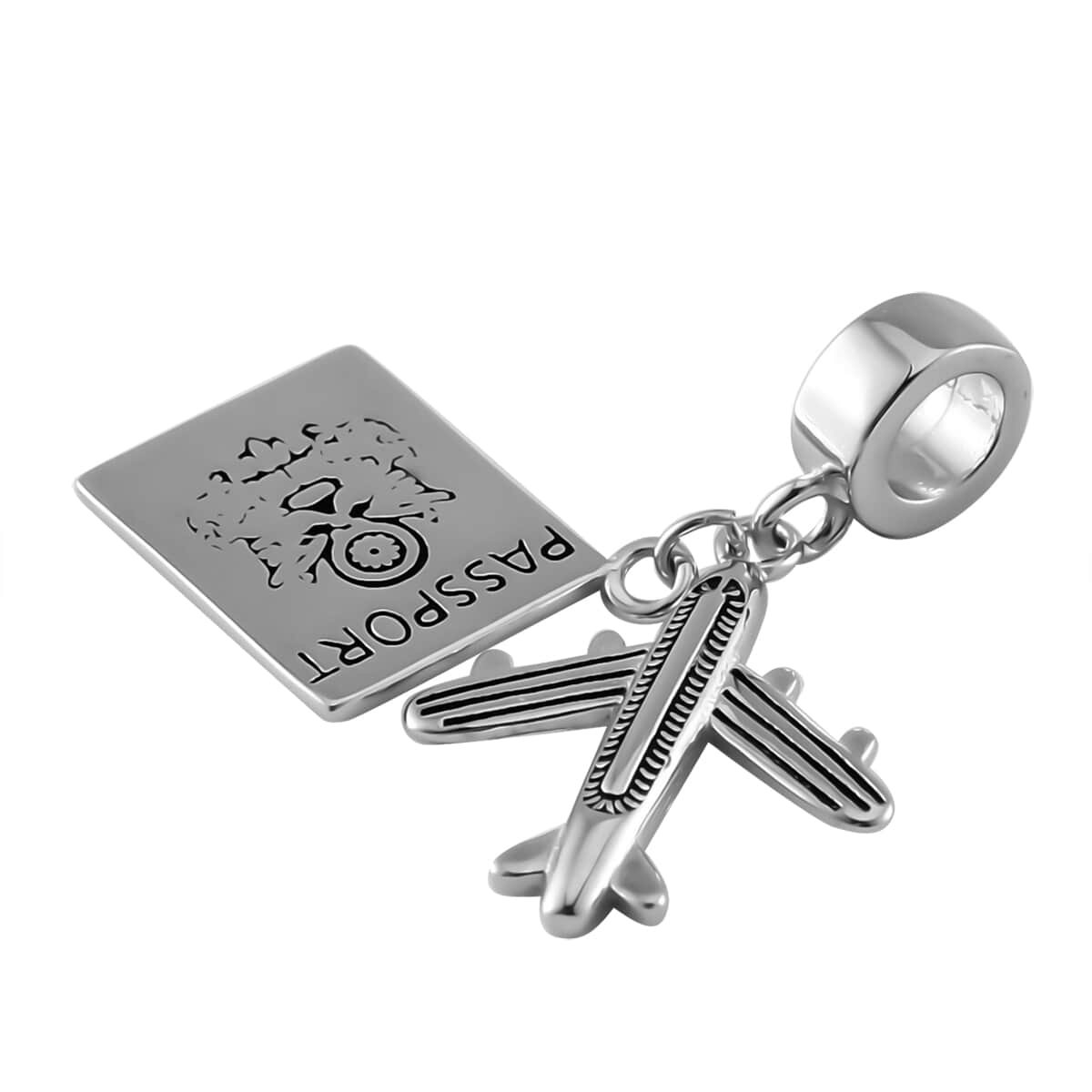 Passport Airplane Charm in Rhodium Over Sterling Silver 3.25 Grams image number 2