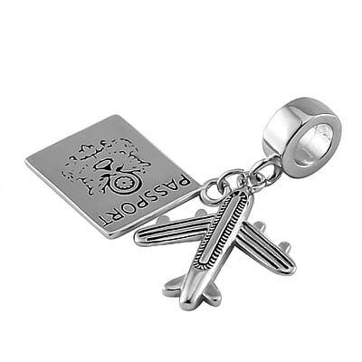 Passport Airplane Charm in Rhodium Over Sterling Silver 3.25 Grams