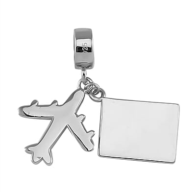 Passport Airplane Charm in Rhodium Over Sterling Silver 3.25 Grams