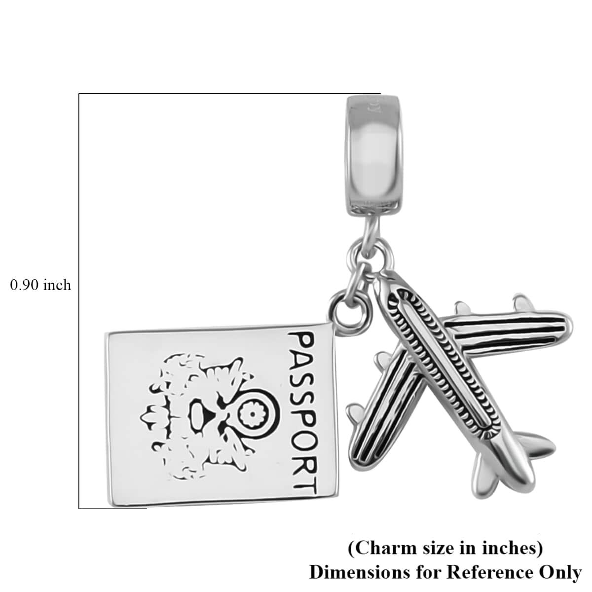 Passport Airplane Charm in Rhodium Over Sterling Silver 3.25 Grams image number 4