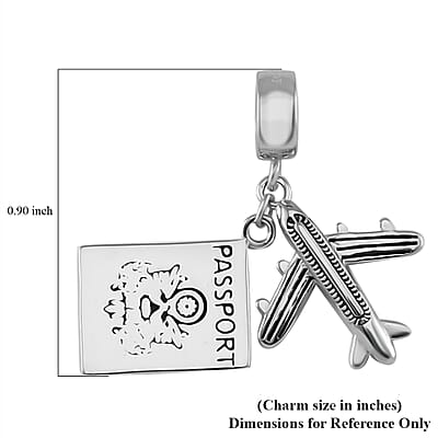 Passport Airplane Charm in Rhodium Over Sterling Silver 3.25 Grams