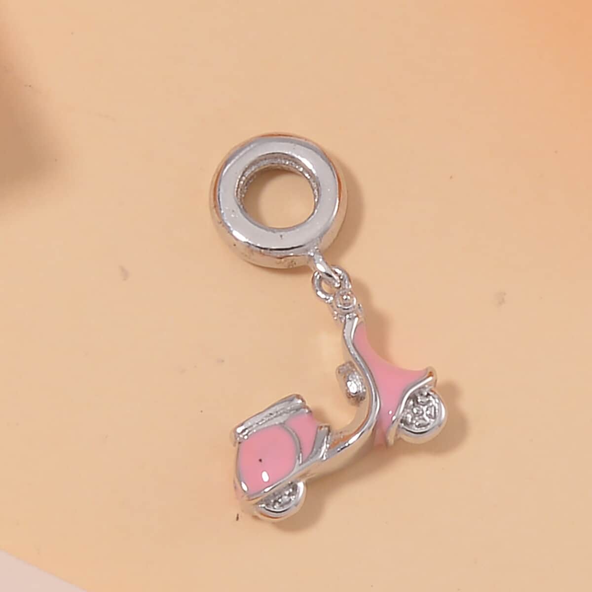 Pink Enameled Baby Toy Car Charm in Rhodium Over Sterling Silver (2.65 g) image number 1