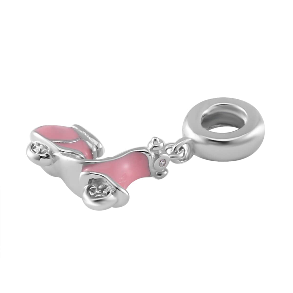 Pink Enameled Baby Toy Car Charm in Rhodium Over Sterling Silver (2.65 g) image number 2