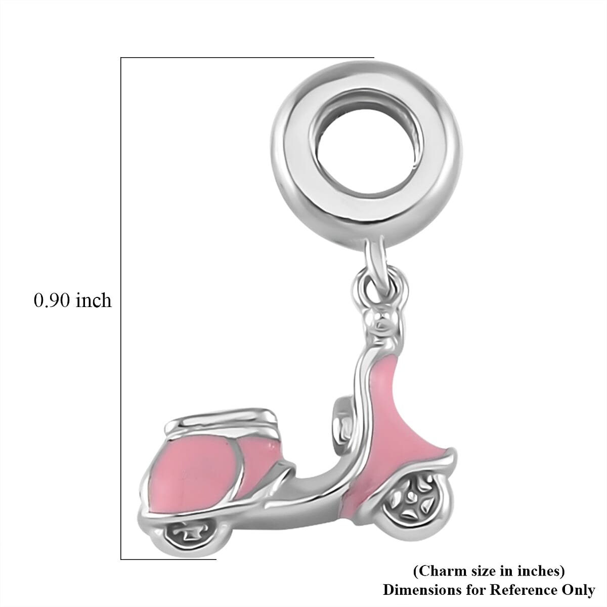 Pink Enameled Baby Toy Car Charm in Rhodium Over Sterling Silver 2.65 Grams