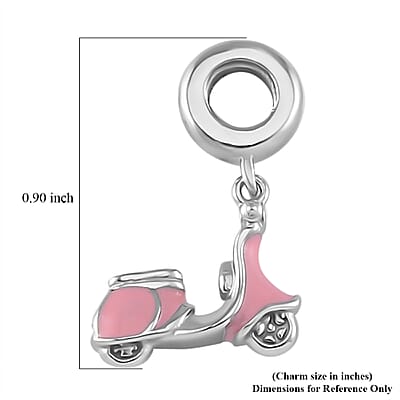 Pink Enameled Baby Toy Car Charm in Rhodium Over Sterling Silver 2.65 Grams