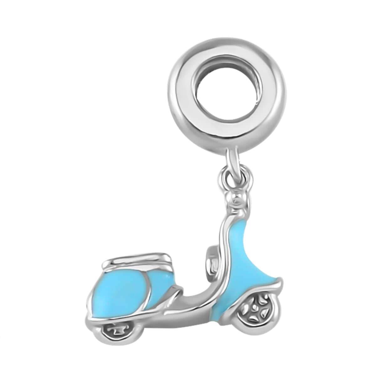 Blue Enameled Baby Toy Car Charm in Rhodium Over Sterling Silver 2.65 Grams image number 0