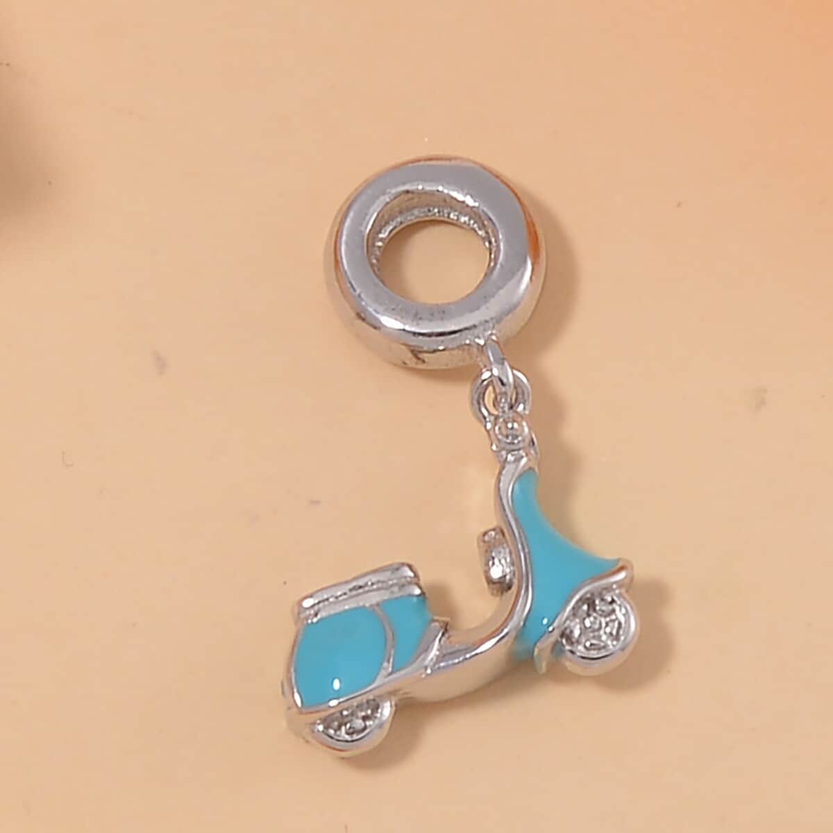 Blue Enameled Baby Toy Car Charm in Rhodium Over Sterling Silver 2.65 Grams image number 1