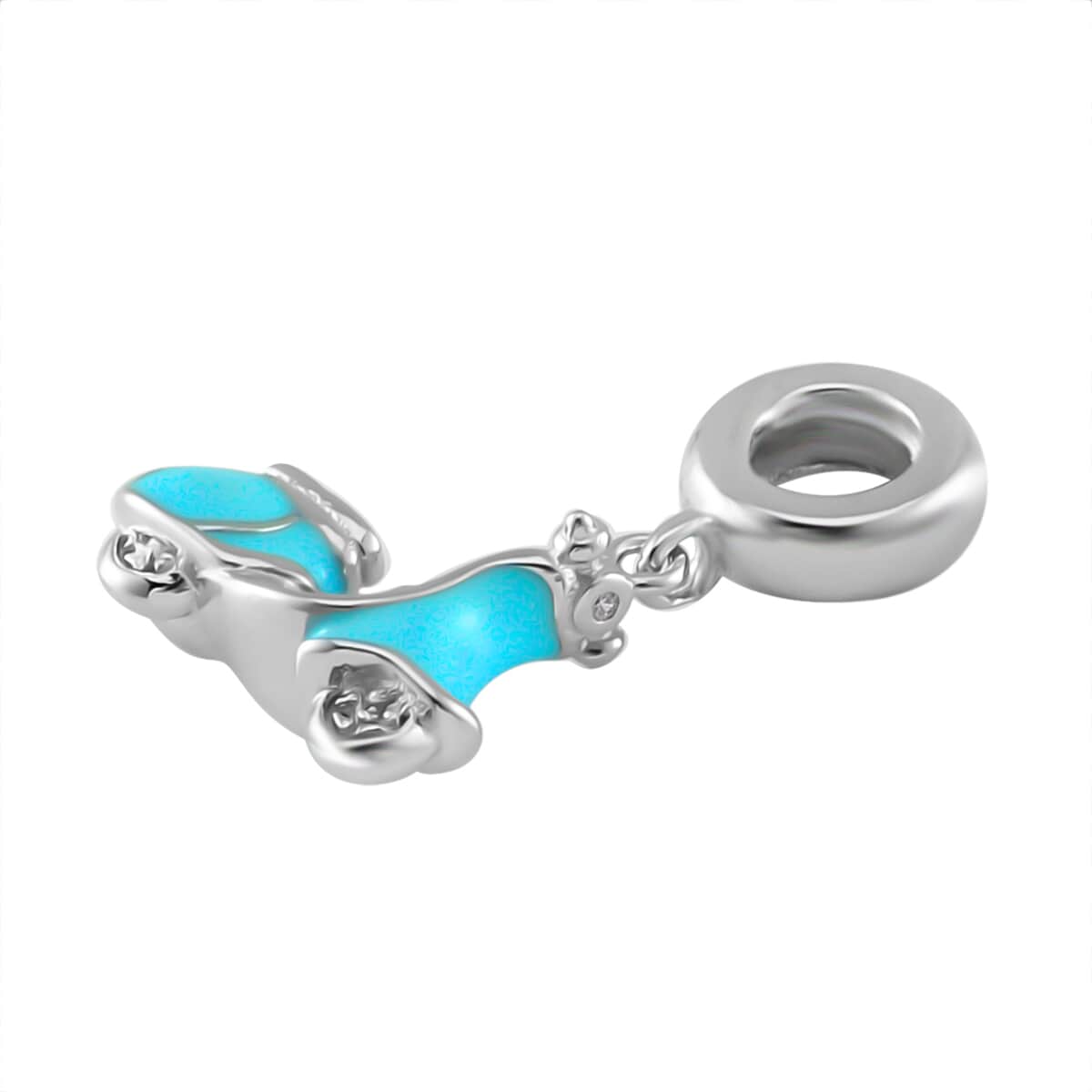 Blue Enameled Baby Toy Car Charm in Rhodium Over Sterling Silver 2.65 Grams image number 2