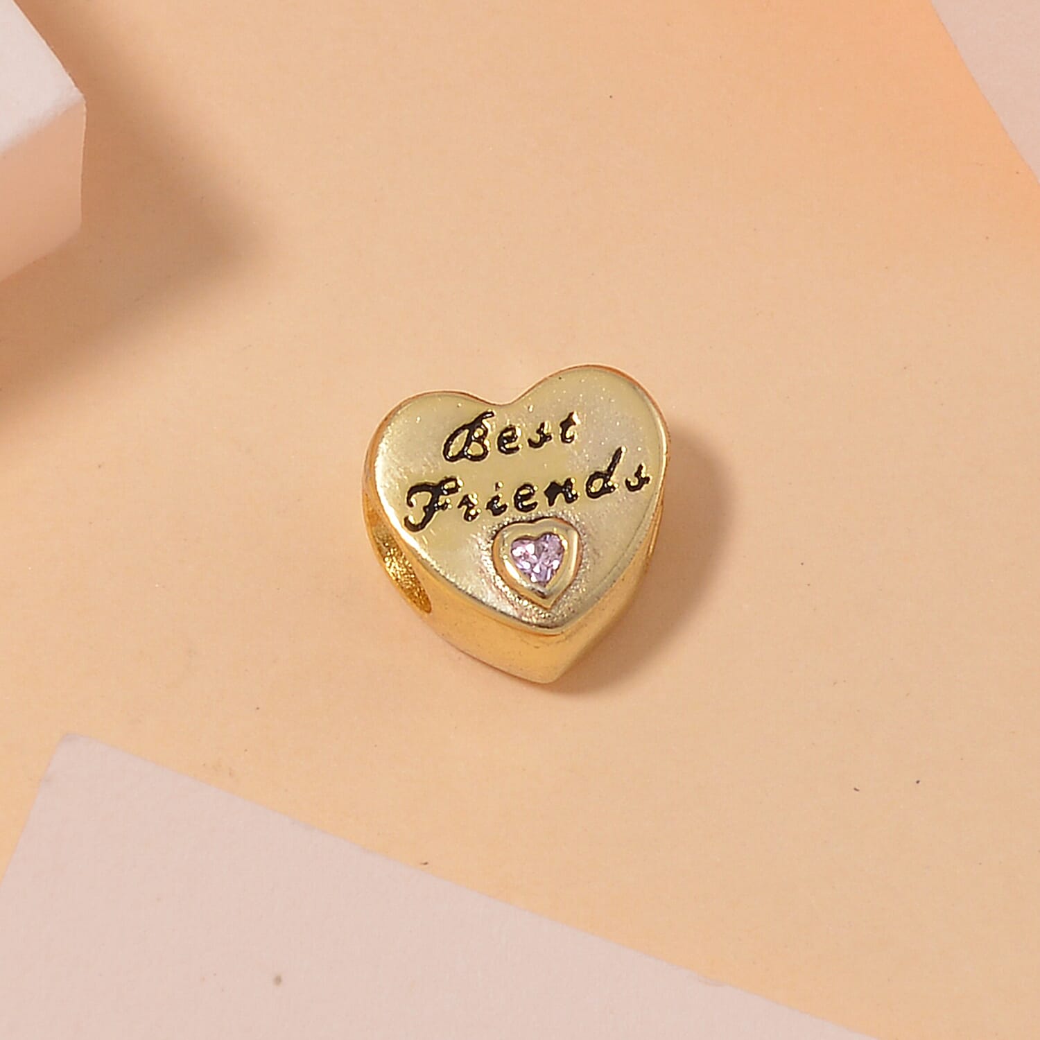 Simulated Pink Diamond Best Friend Charm in 14K Yellow Gold Over Sterling Silver