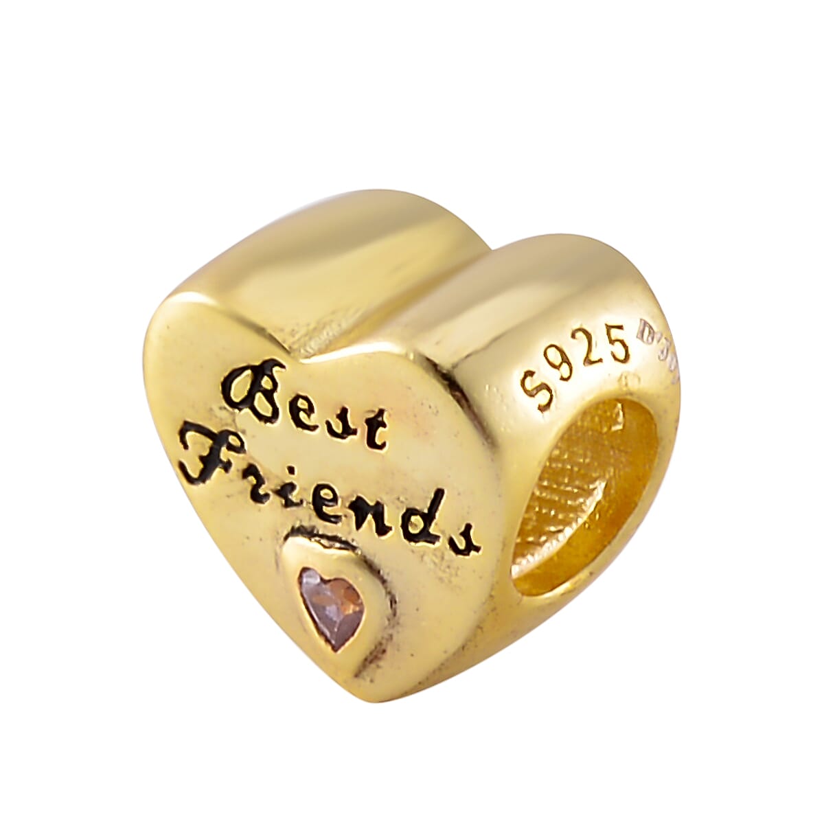 Simulated Pink Diamond Best Friend Charm in 14K Yellow Gold Over Sterling Silver