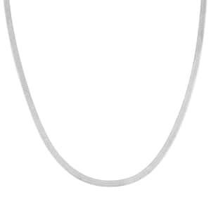 Rhodium Over Sterling Silver Herringbone Chain Necklace 18 Inches 9.50 Grams