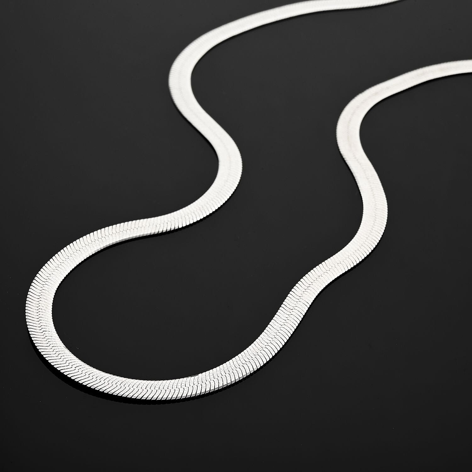 Rhodium Over Sterling Silver Herringbone Chain Necklace 18 Inches 9.50 Grams
