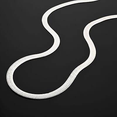 Rhodium Over Sterling Silver Herringbone Chain Necklace 18 Inches 9.50 Grams
