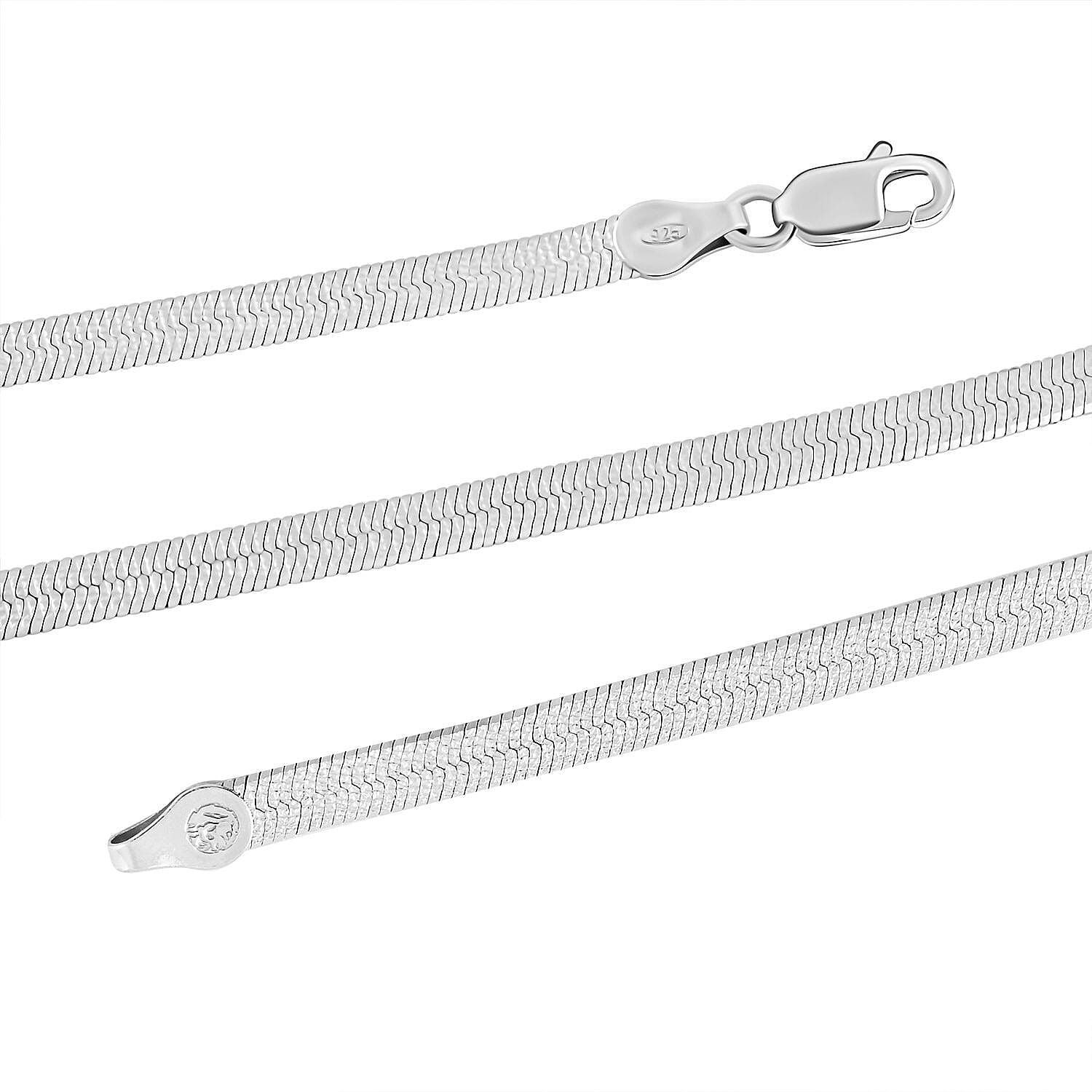 Rhodium Over Sterling Silver Herringbone Chain Necklace 18 Inches 9.50 Grams