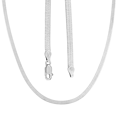 Rhodium Over Sterling Silver Herringbone Chain Necklace 18 Inches 9.50 Grams