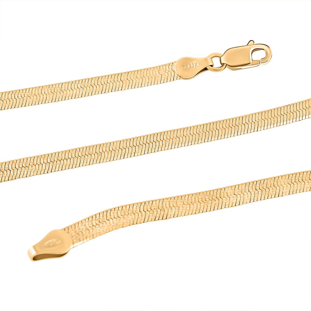 14K Yellow Gold Over Sterling Silver Herringbone Chain Necklace 18 Inches 9.50 Grams image number 2