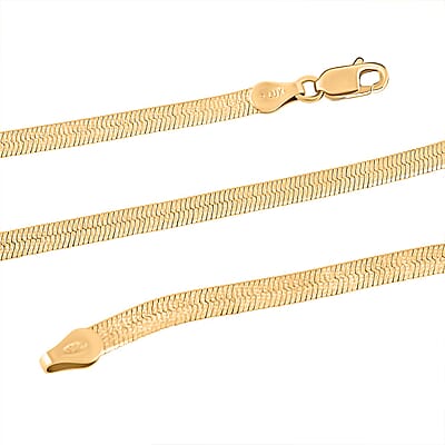 14K Yellow Gold Over Sterling Silver Herringbone Chain Necklace 18 Inches 9.50 Grams