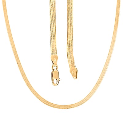 14K Yellow Gold Over Sterling Silver Herringbone Chain Necklace 18 Inches 9.50 Grams